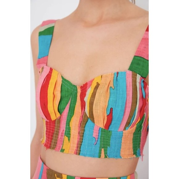 Emporio Sirenuse Positano Women 44/US 8 Pink Dahlia Abstract Linen Crop Top NWT - Picture 5 of 13